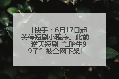 快手：6月17日起关停短剧小程序。此前一逆天短剧“1胎生99子”被全网下架