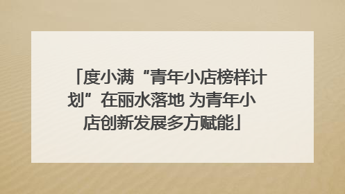 度小满“青年小店榜样计划”在丽水落地 为青年小店创新发展多方赋能